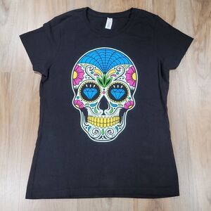 🔹️Black Sugar Skull Print Short Sleeve Tshirt Large
